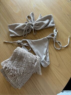Monday Swimwear Beige Textured Bandeau Bikini Set